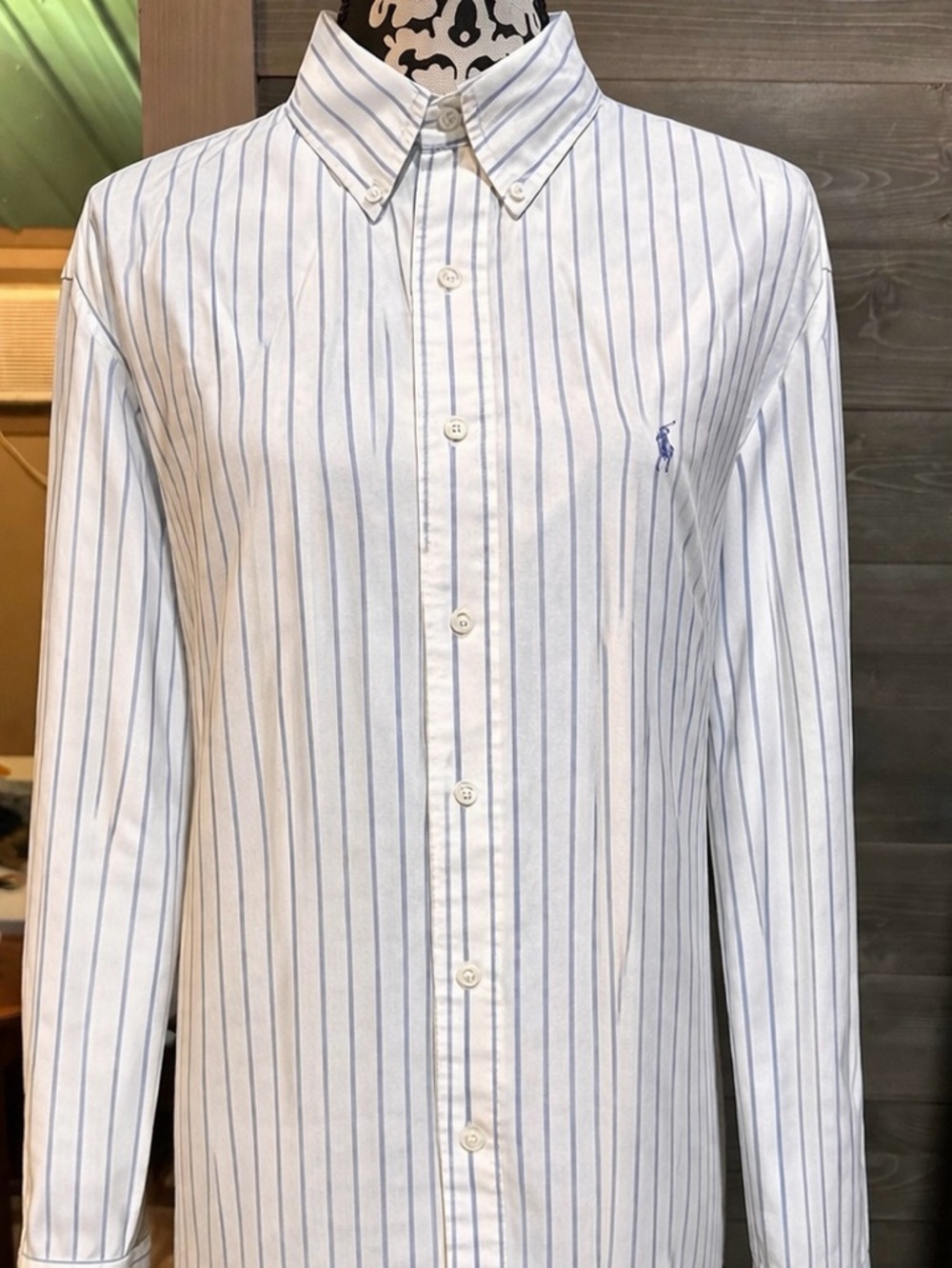 Men’s Ralph Lauren White & Blue Stripe Button-Down Shirt size 17 36/37